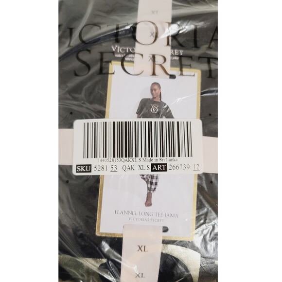 Victoria's Secret Flannel Jogger Tee-Jama Set Black XL Short NEW - Picture 6 of 10